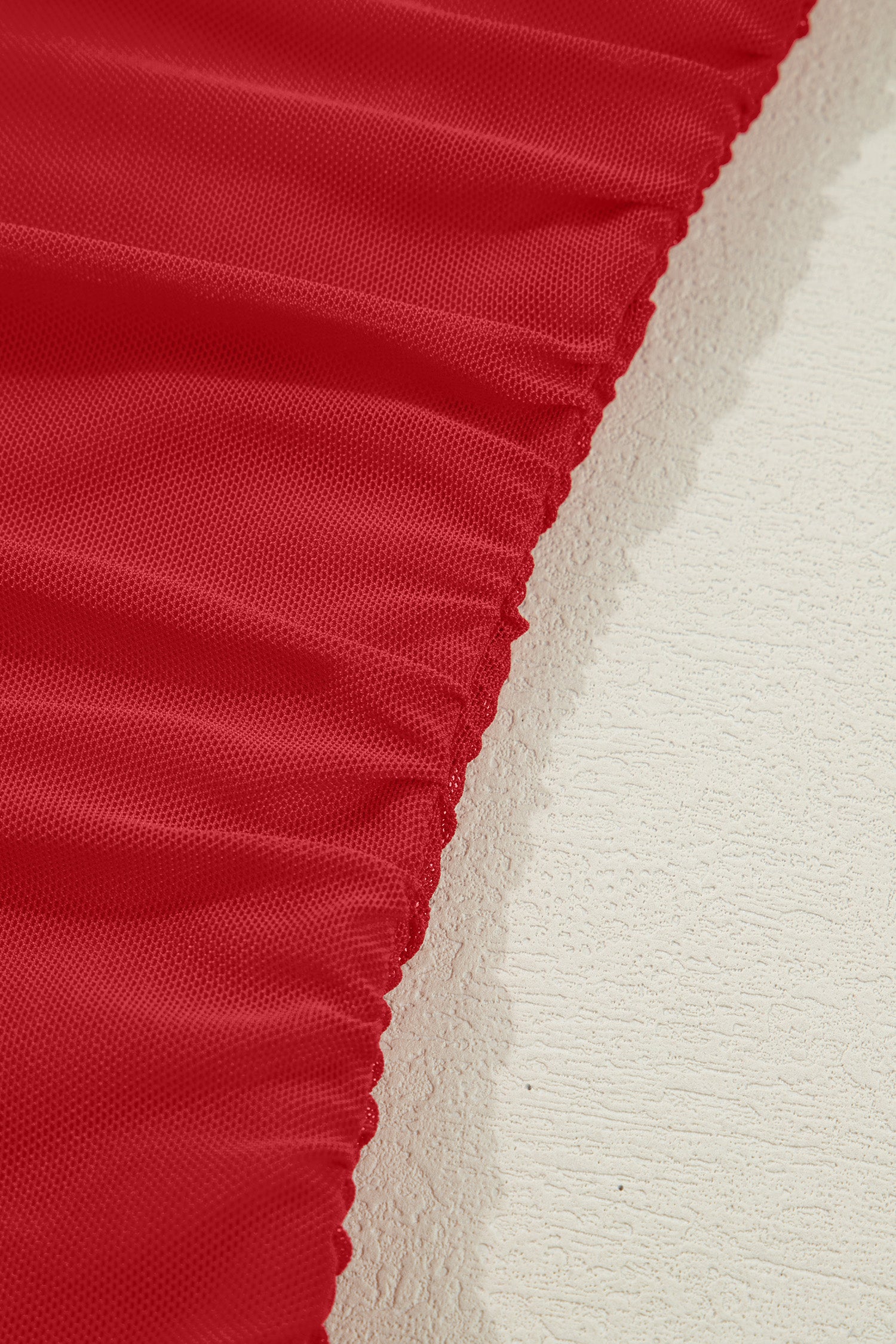 Fiery Red Sheer Mesh Patchwork High Neck Long Sleeve Top