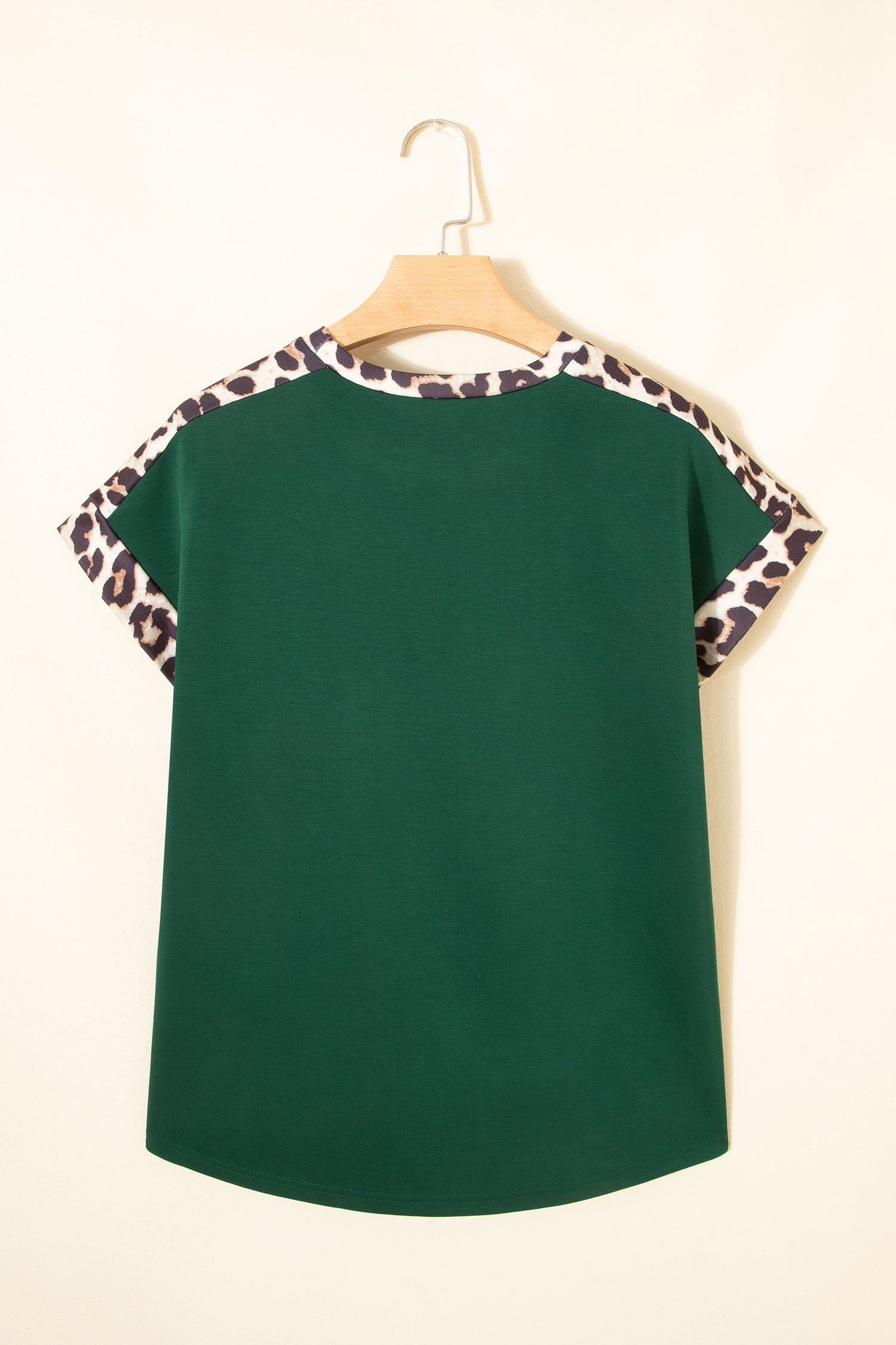 Sea Green Leopard Trim Round Neck Loose T Shirt
