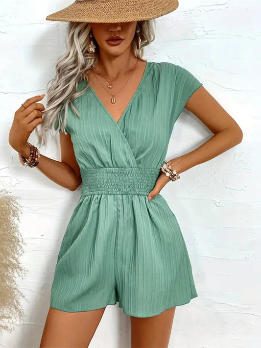 Tied Surplice Short Sleeve Romper - CHIC TB