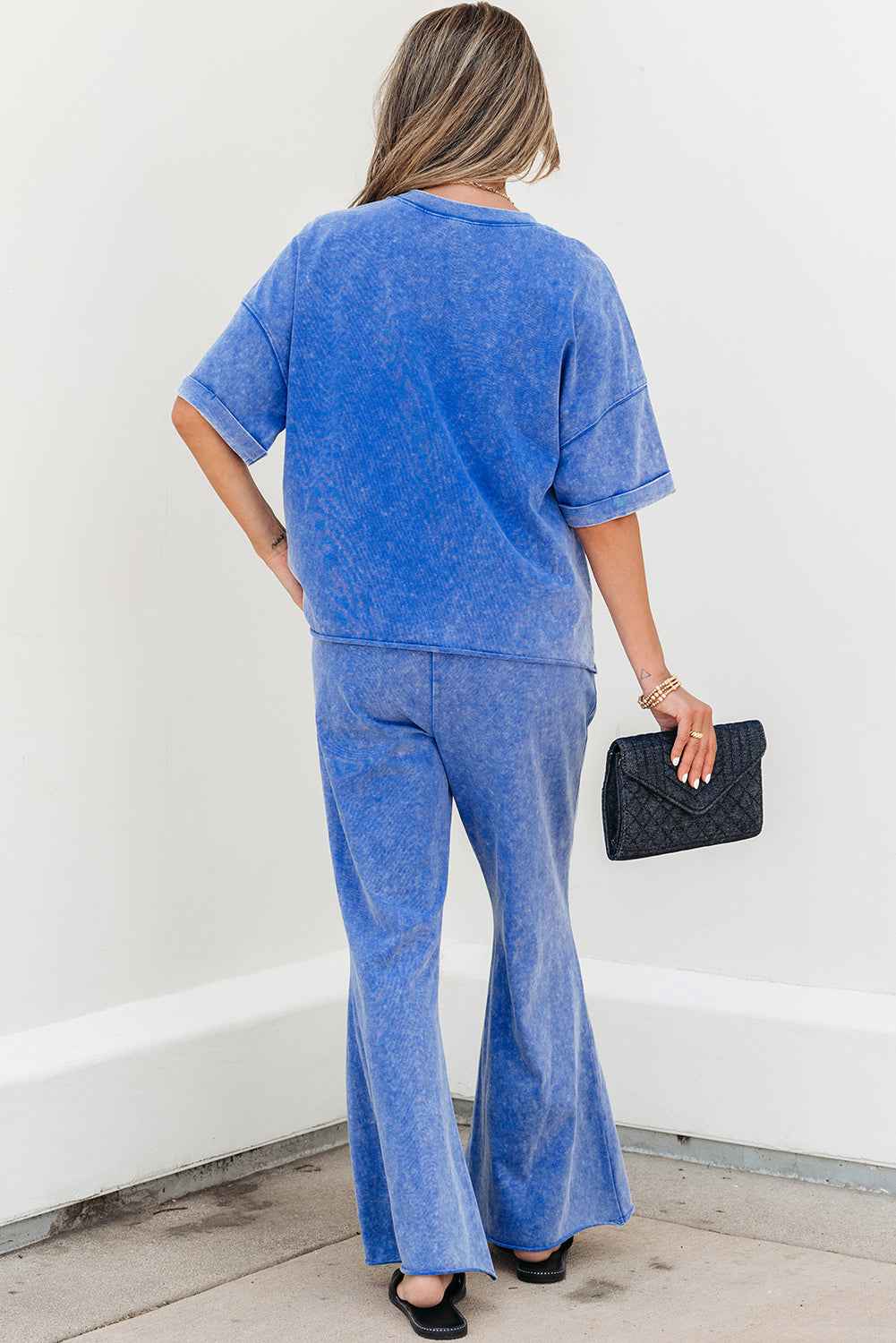 Ashleigh Blue Acid Wash Star Patched Rolled Trim Pants Set