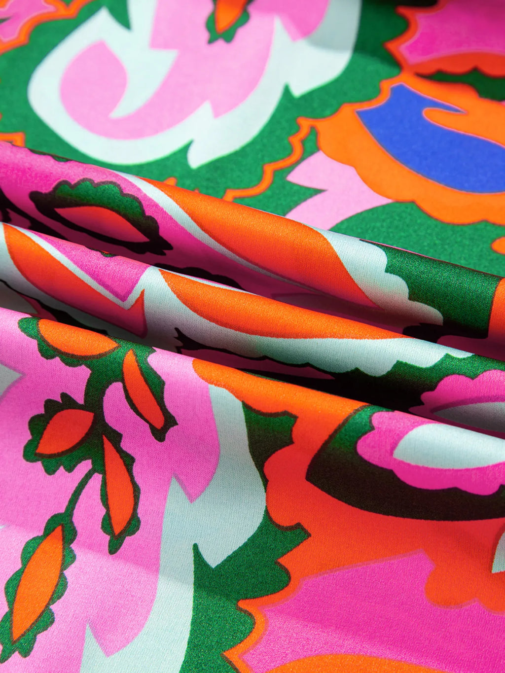 Tropical Print Short Sleeve Tie Neck Blouse.