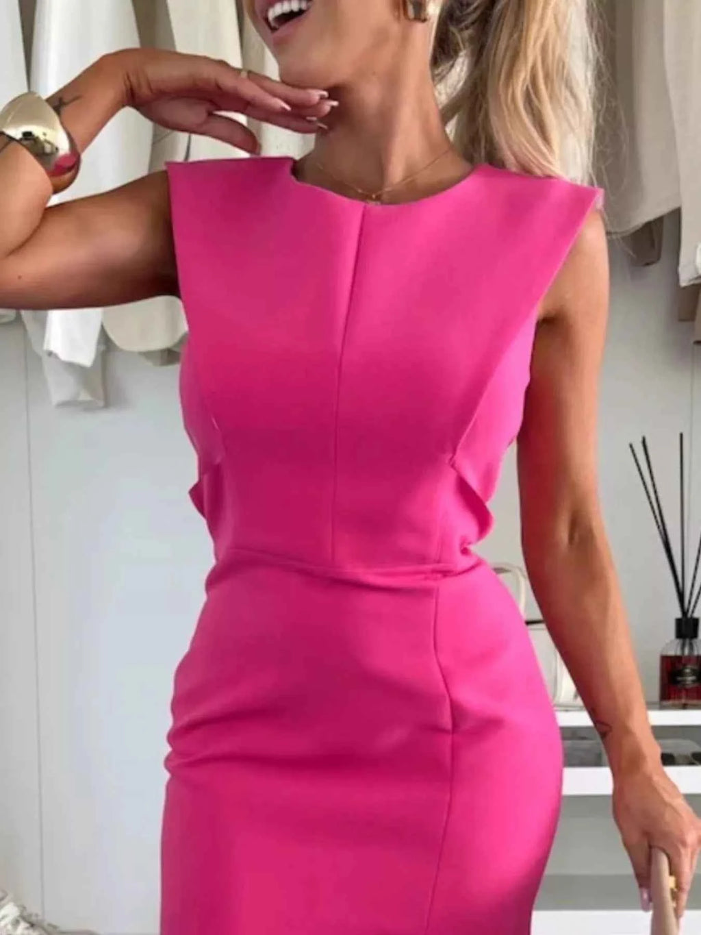 Full Size Slit Round Neck Sleeveless Dress Plus Size.