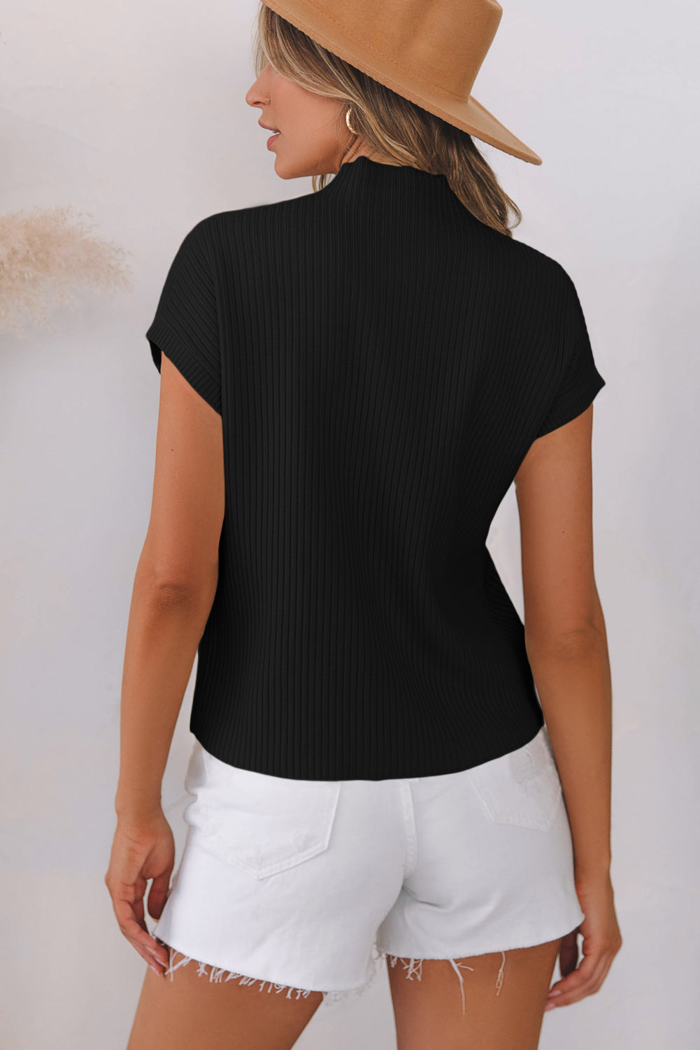Black Patch Pocket Ribbed Knit Short Sleeve Sweater Dear-Lover Dropshipping