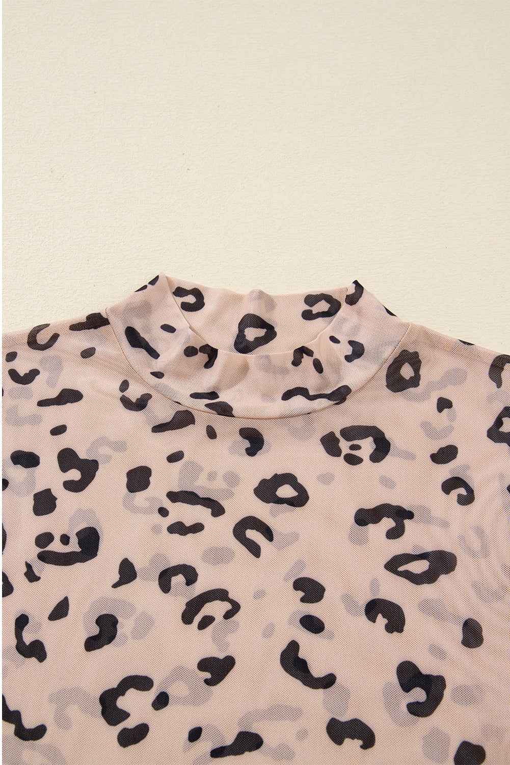 Khaki Mock Neck Sheer Mesh Leopard Long Sleeve Bodysuit