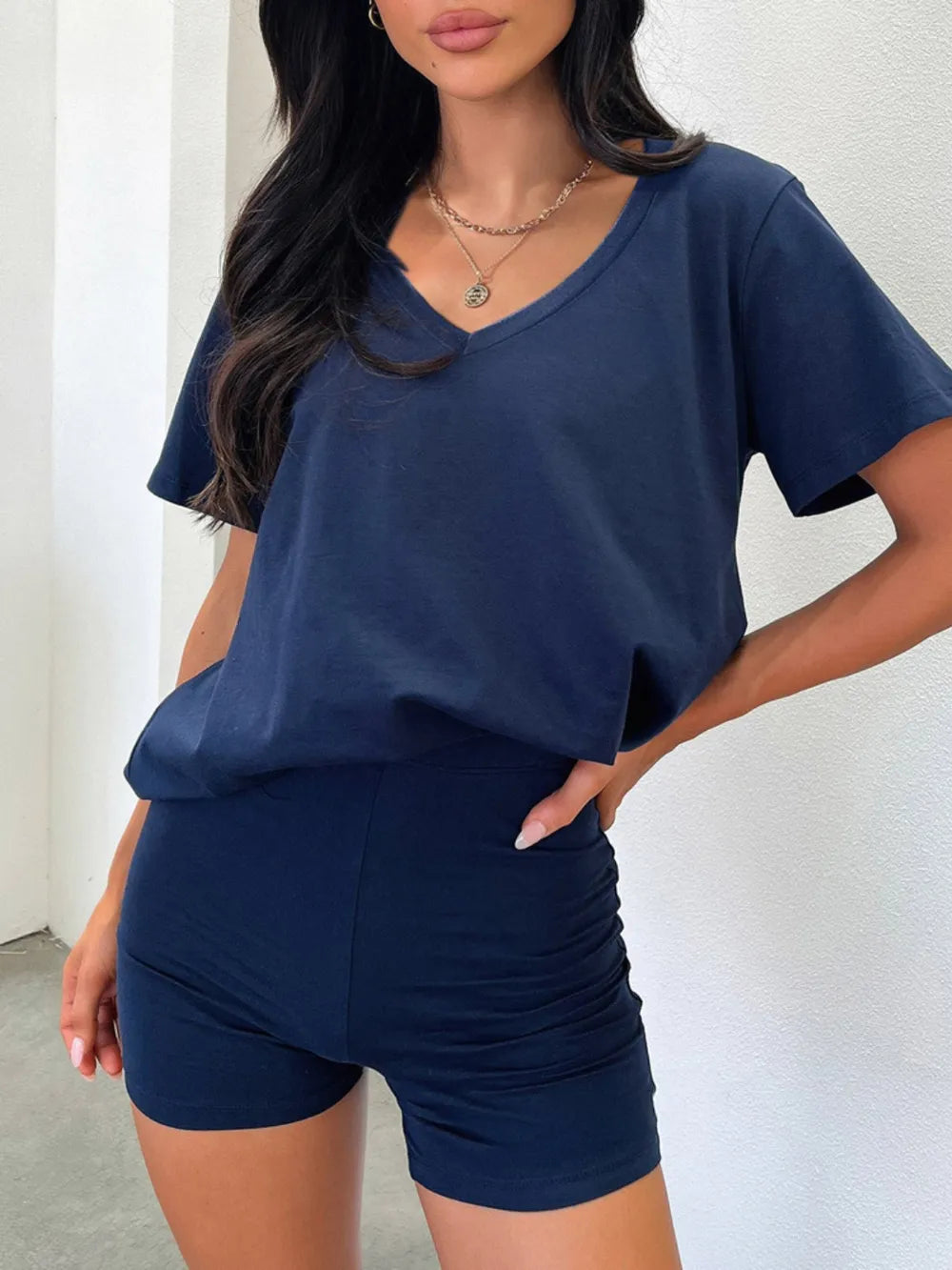 V-Neck T-Shirt and Shorts Set.