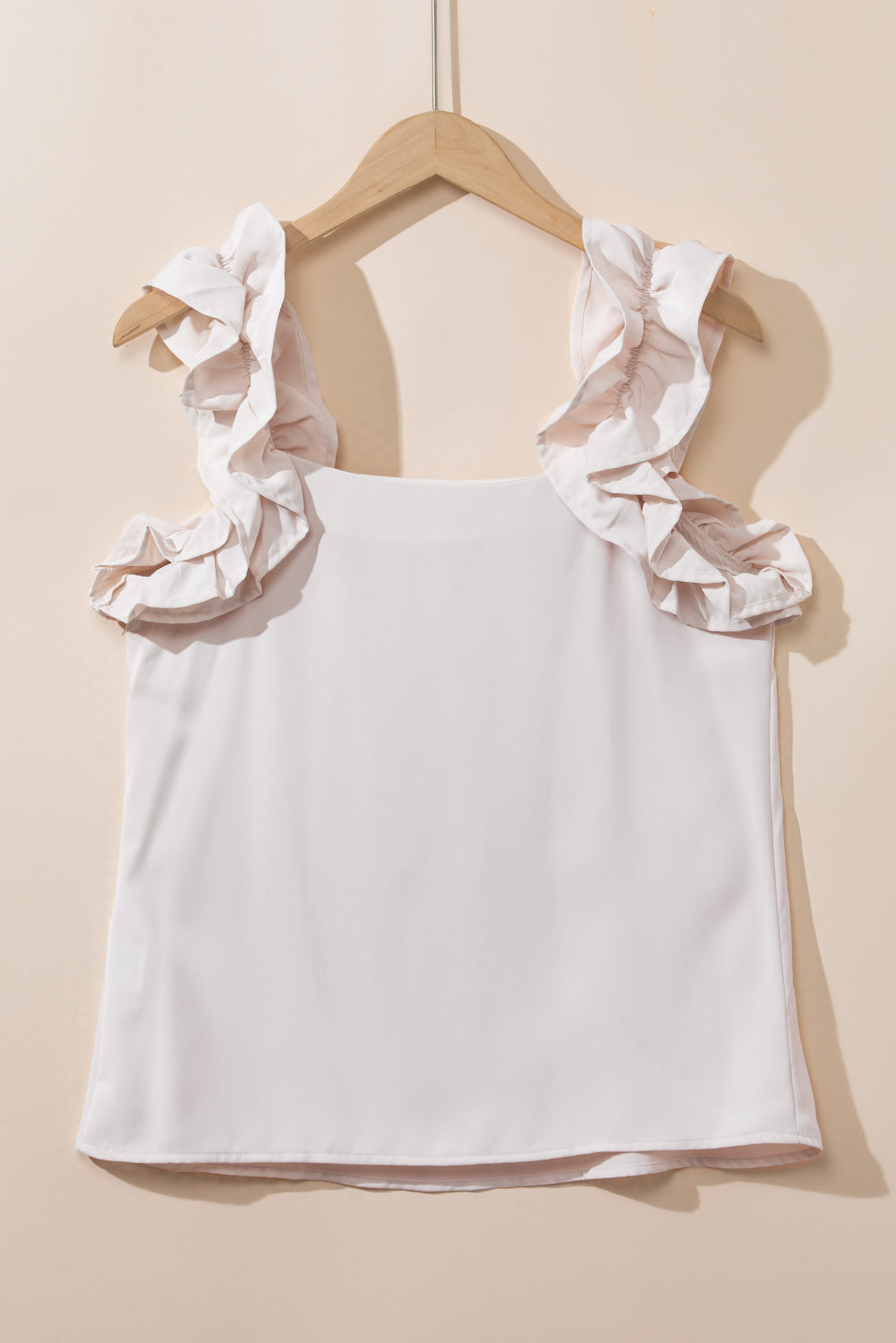 Oatmeal Solid Ruffle Trim Sleeveless Top Dear-Lover Dropshipping