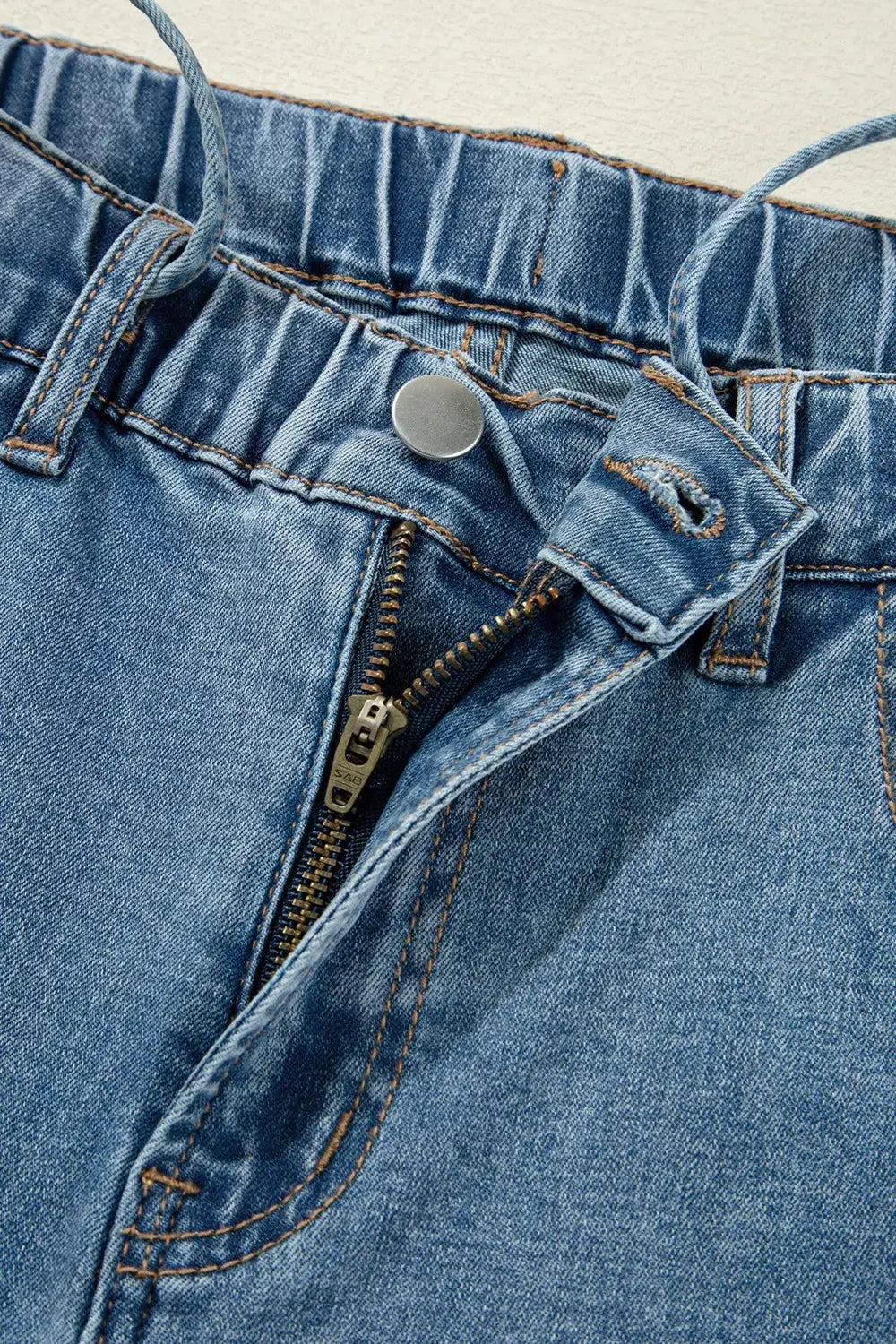 Medium Wash Super Wide Leg Denim Pants.