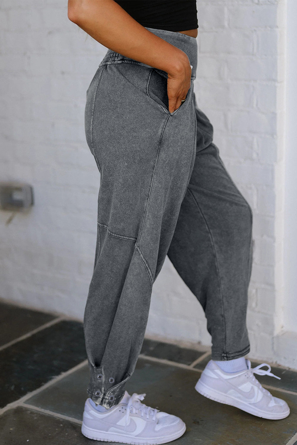 Medium Grey Mineral Wash Jogger Style High Waist Casual Pants Dear-Lover Dropshipping