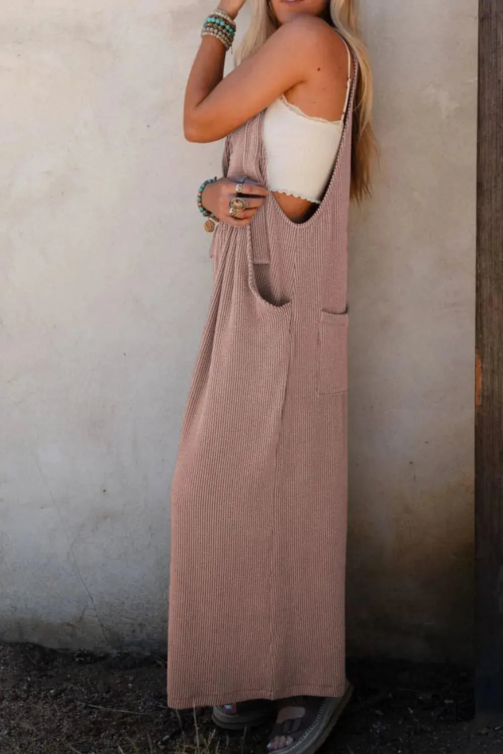 Corded Adjustable Straps Wide Leg Loose Overalls.