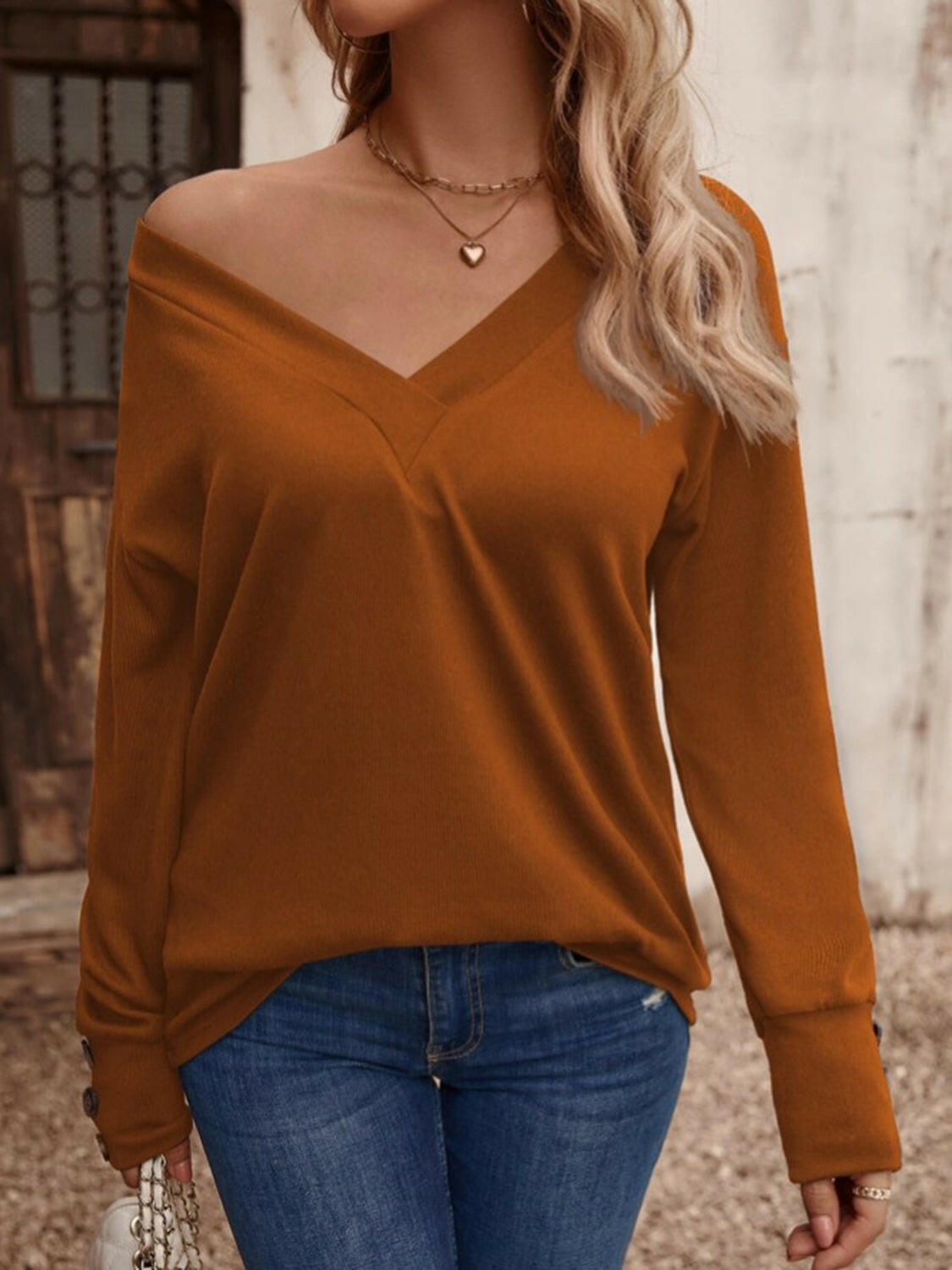 V-Neck Long Sleeve Top.