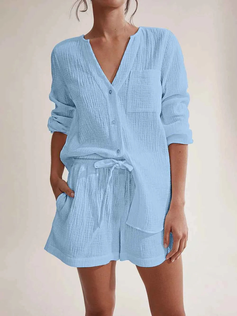 Long Sleeve women Top and Shorts Set