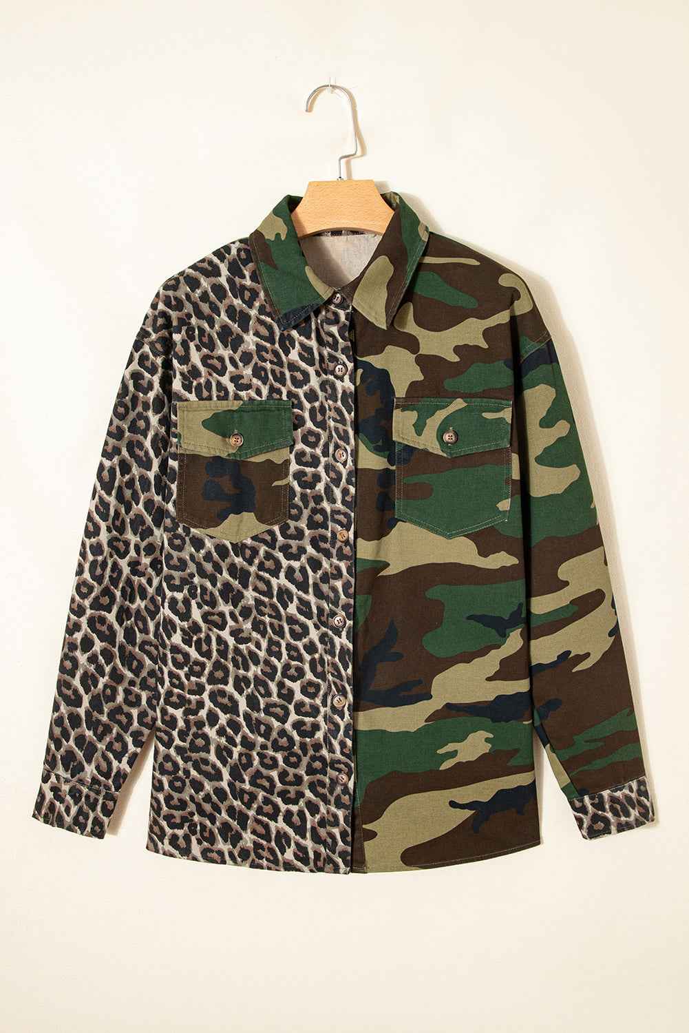 Brown Leopard Camo Patchwork Oversize Shacket