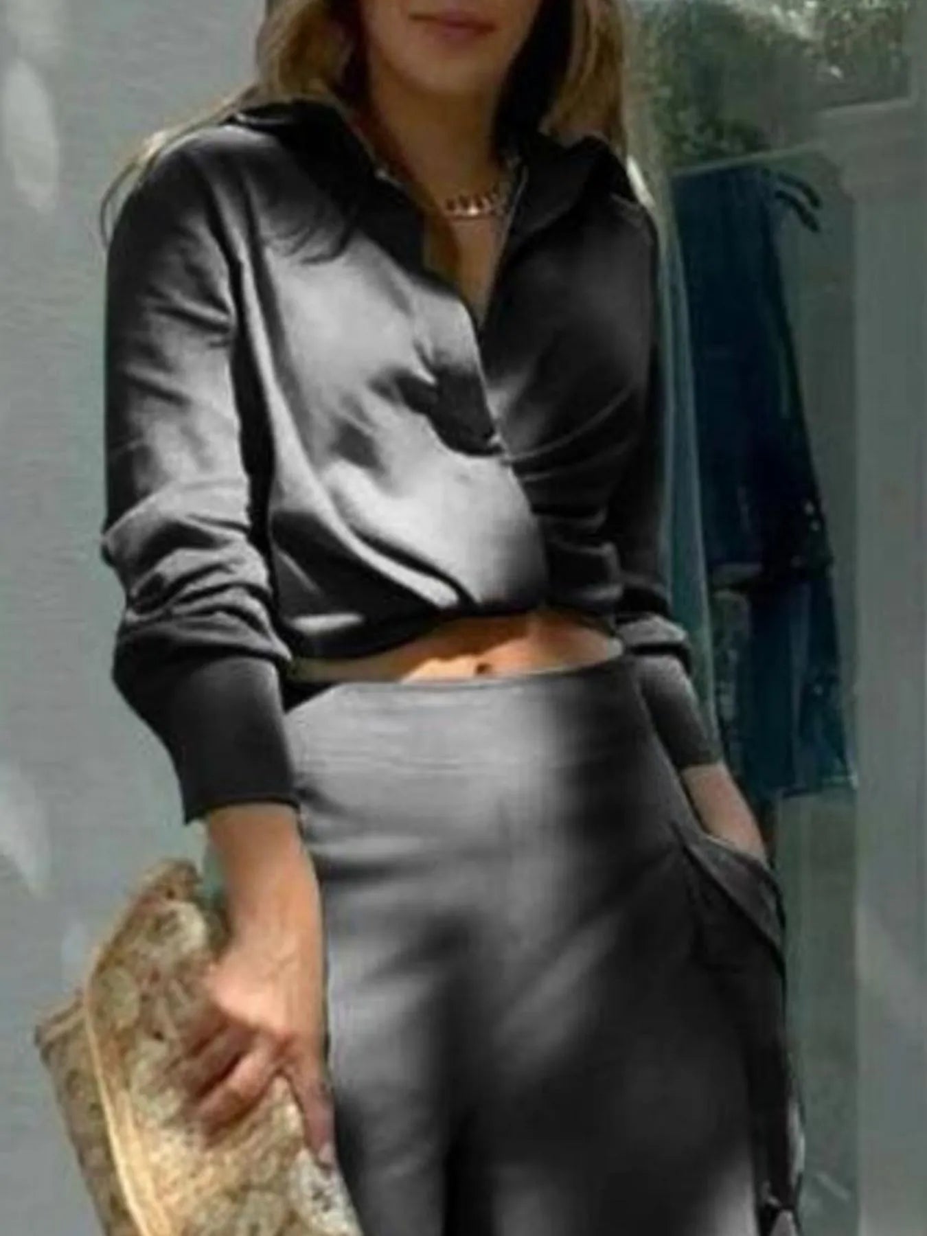 Long Sleeve Top and Pants Set Plus Size.