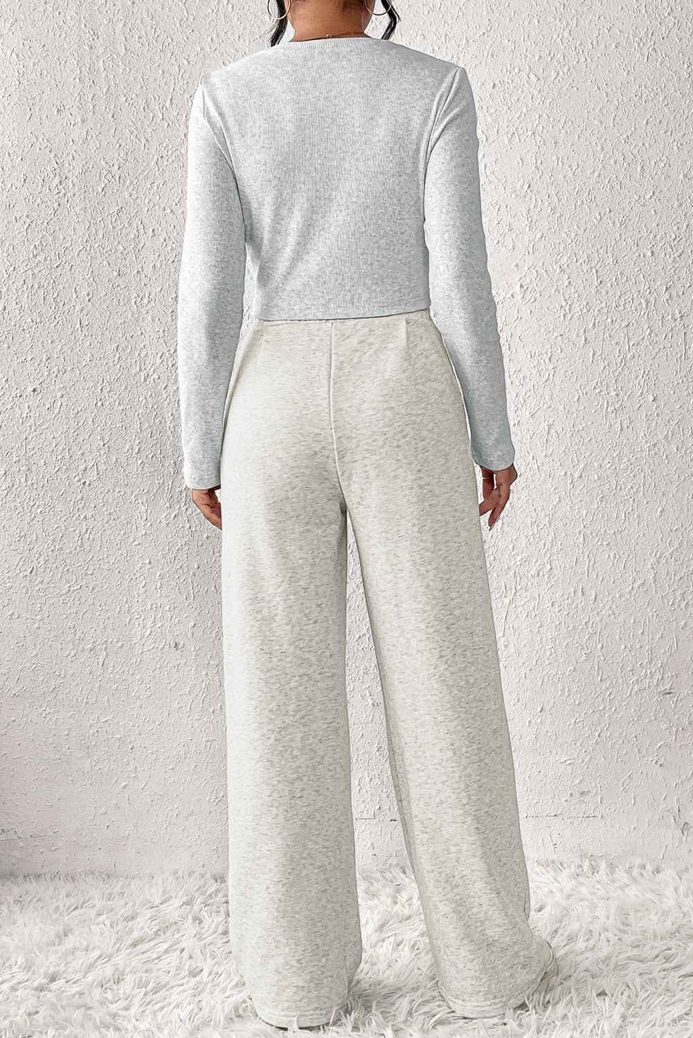 Black Crop Top and Wide Leg Pants Two Piece Set