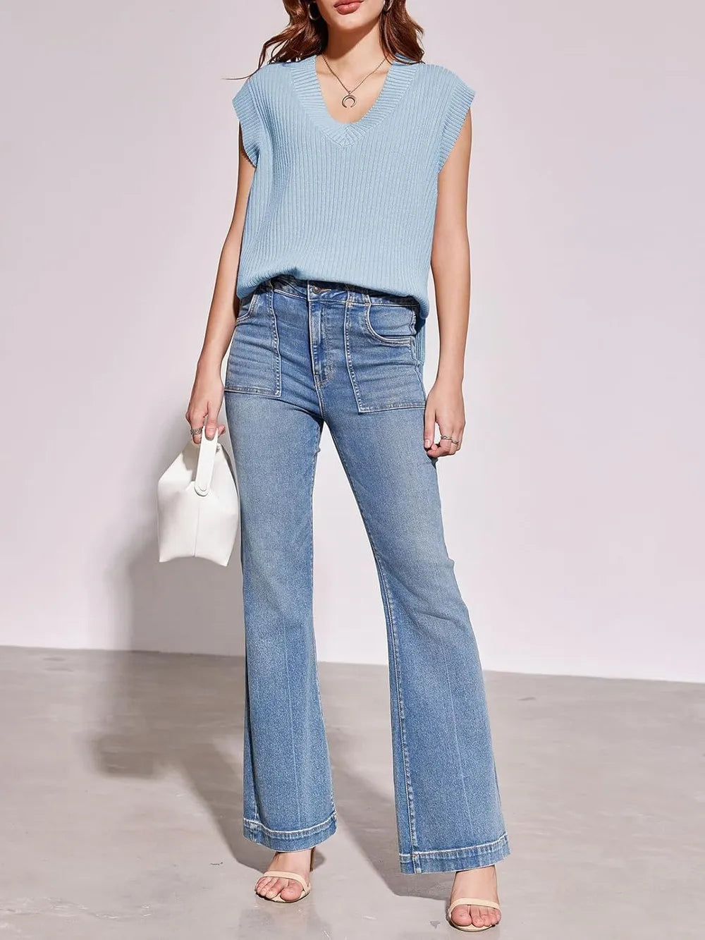 Lovelet Ribbed V-Neck Slit Sweater Vest.