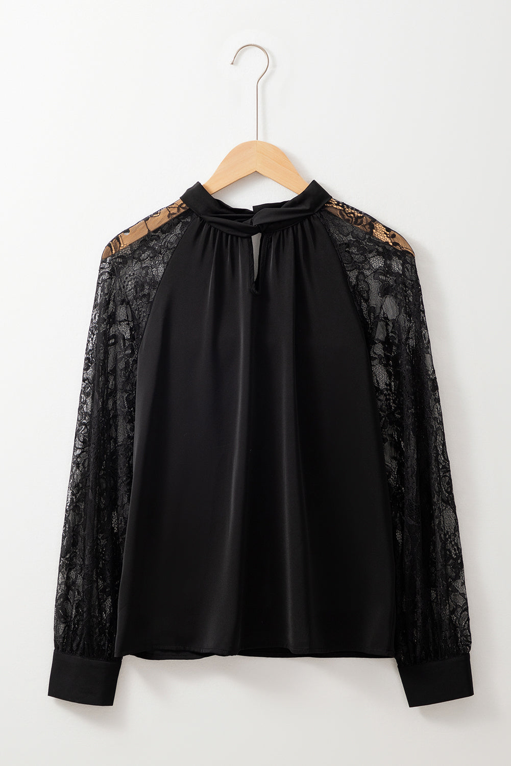 Black Keyhole Neckline Floral Lace Raglan Sleeve Blouse Dear-Lover Dropshipping