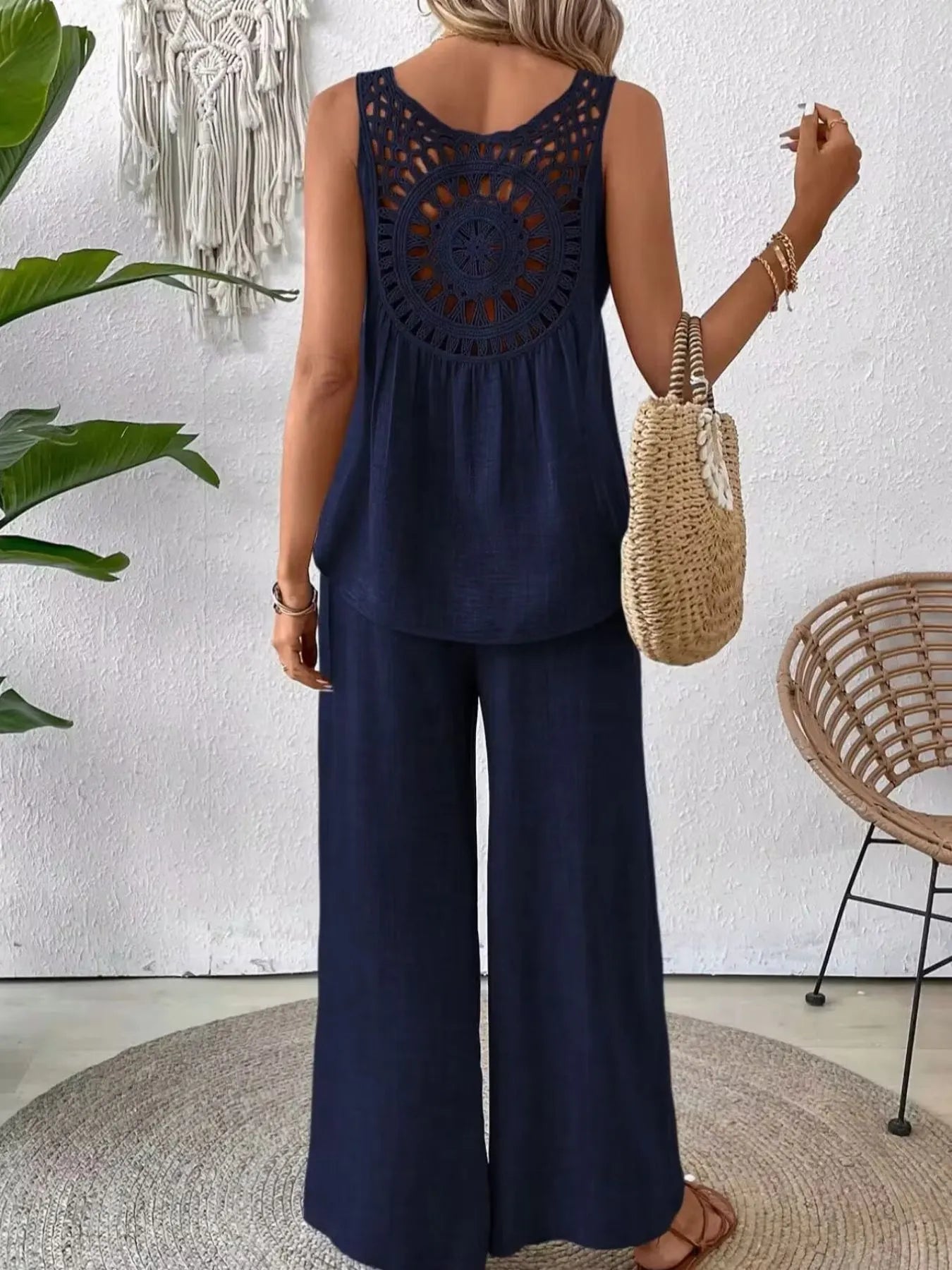 Round Neck Tank and Wide Leg Pants Set - CHIC TB