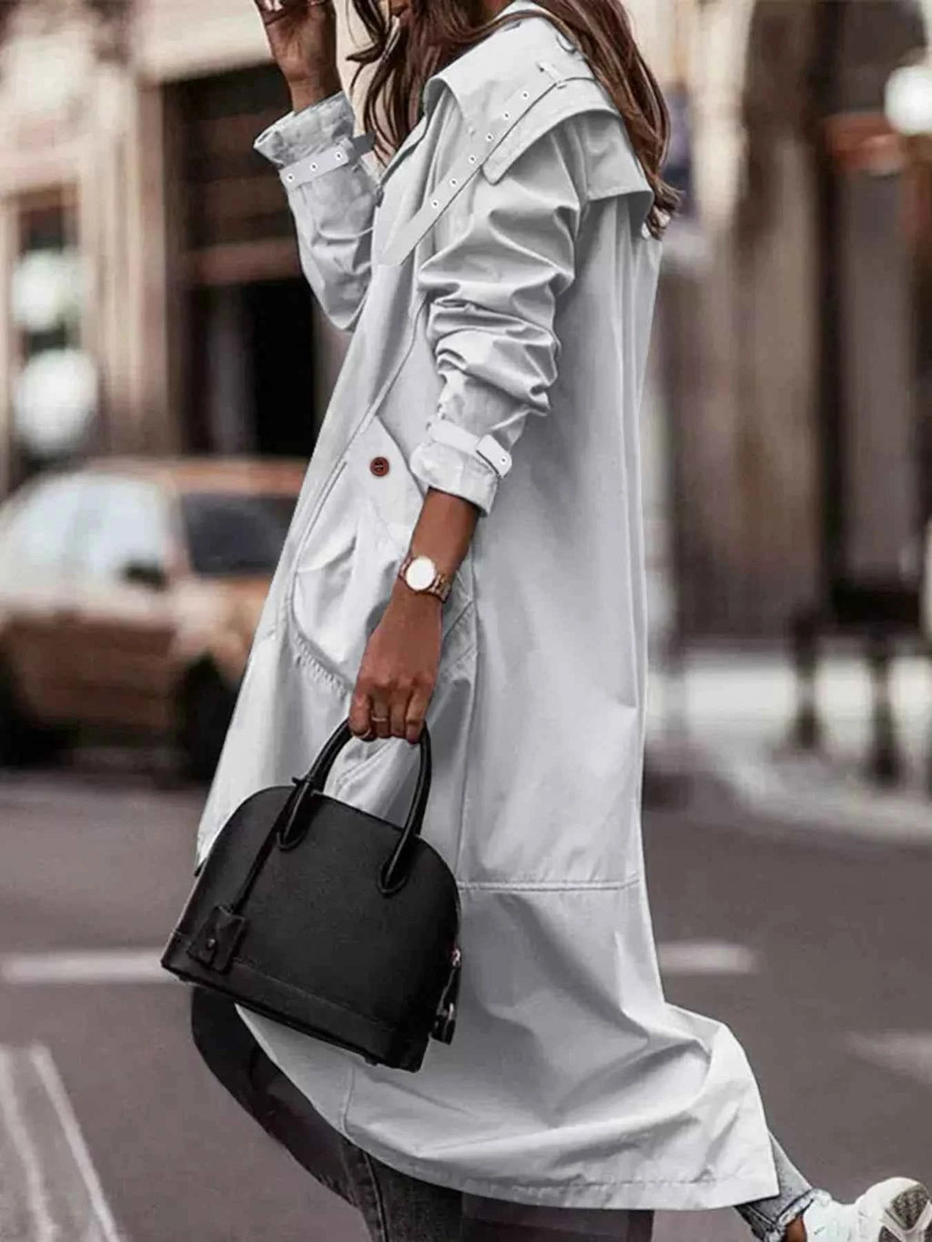 Button Up Hooded Longline Trench Coat