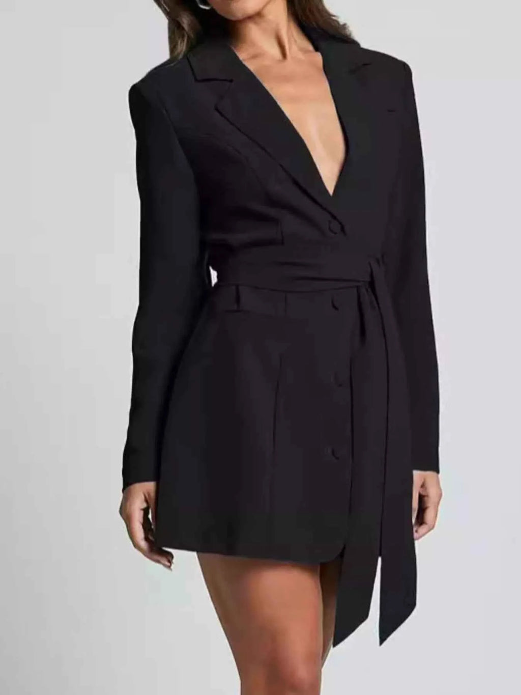 Lapel Collar Tie Waist Blazer