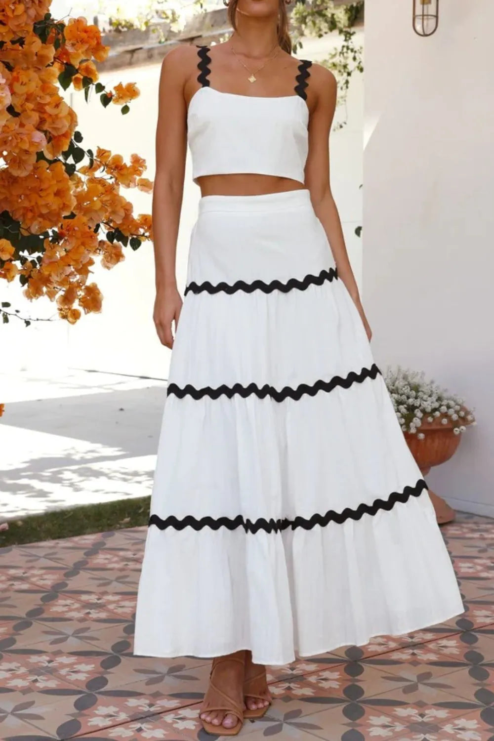 Contrast Trim Cami and Skirt Set - CHIC TB