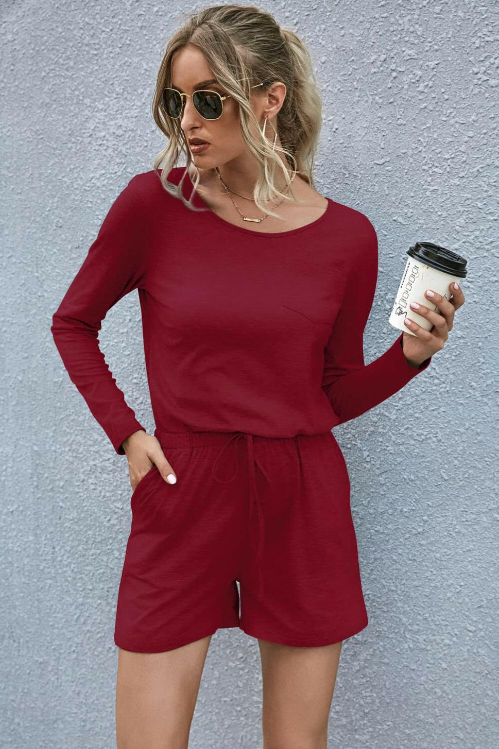 round neck t Long Sleeve Romper.