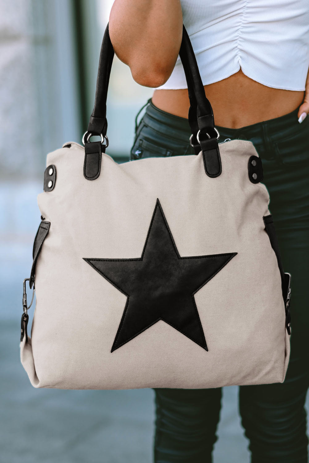 Beige Casual Five-pointed Star Canvas Tote Bag Dear-Lover Dropshipping