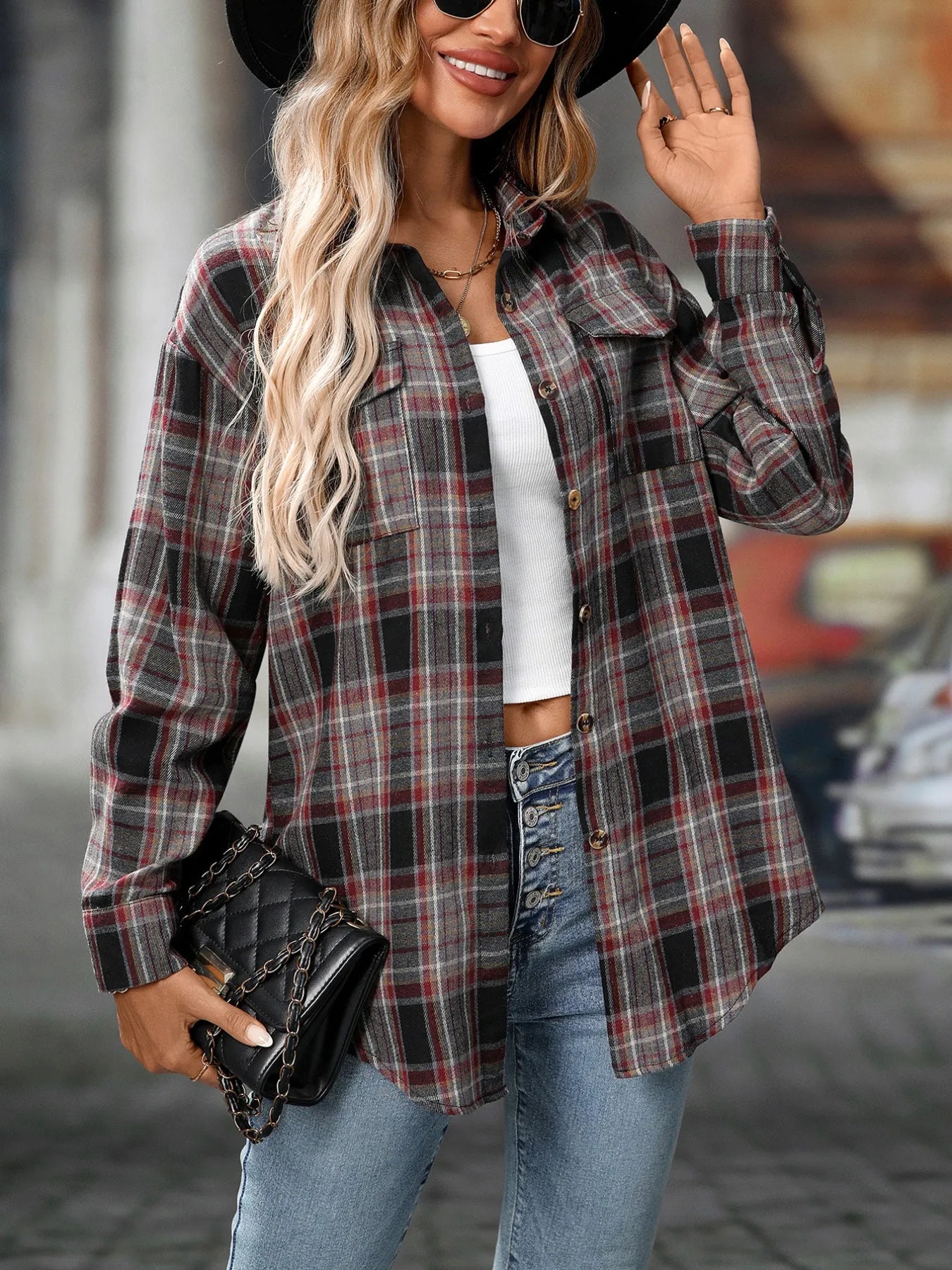 Oversized Plaid Button-Up Shirt.