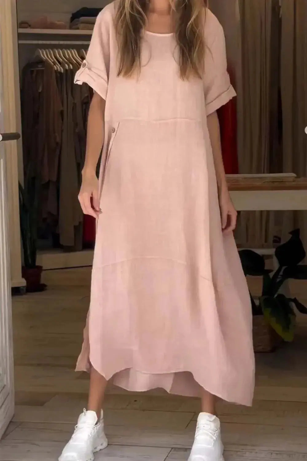 Full Size Relaxed Fit Short Sleeves Dress Plus Size.