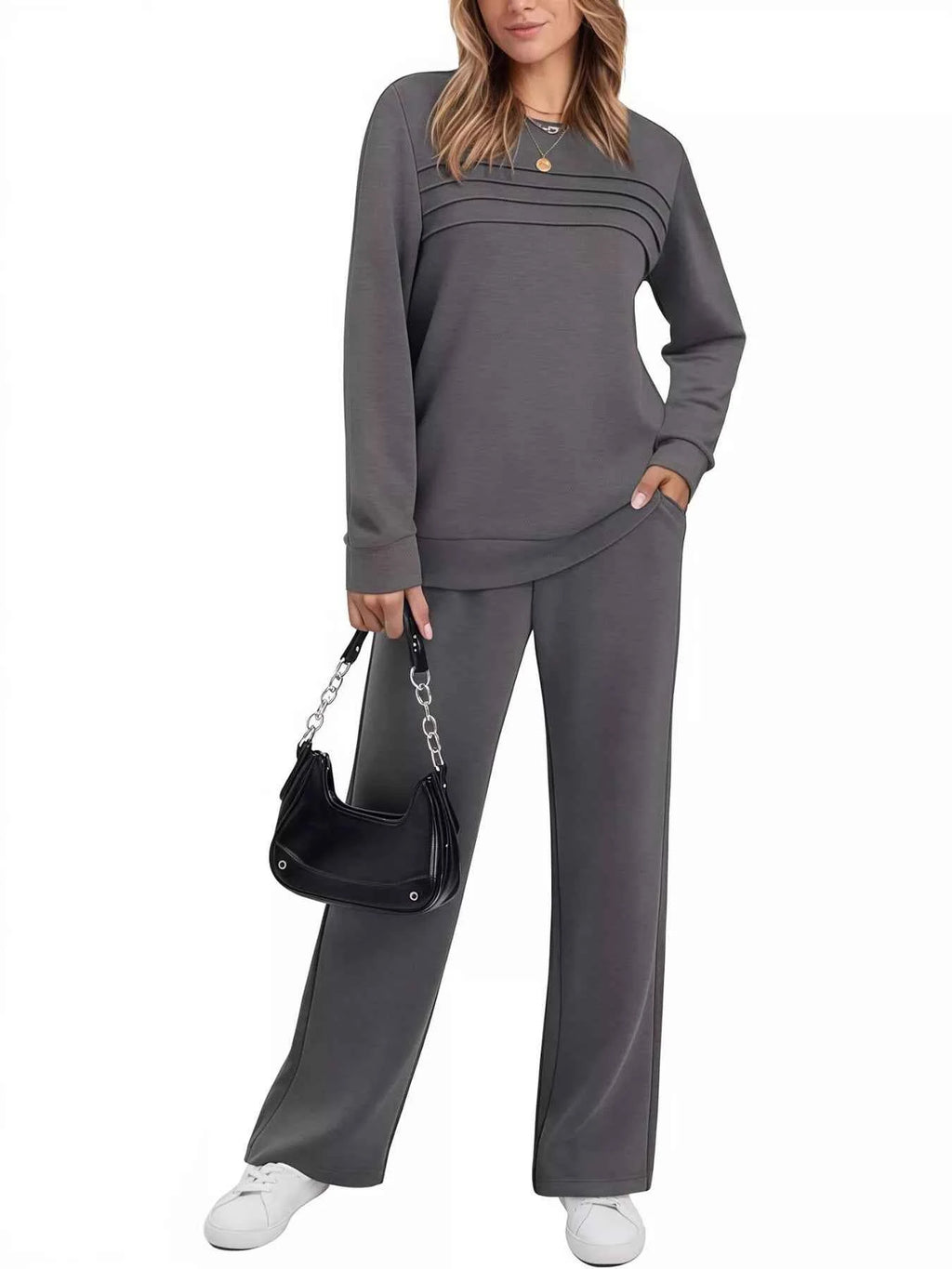 Full Size Casual Long Sleeve Top and Pants Set Plus Size