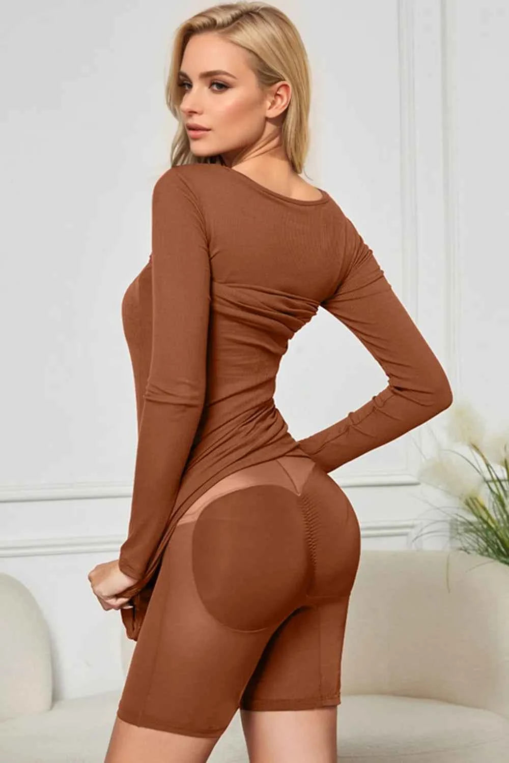 Basic Bae Built-In Shapewear Square Neck Long Sleeve Maxi Dress.