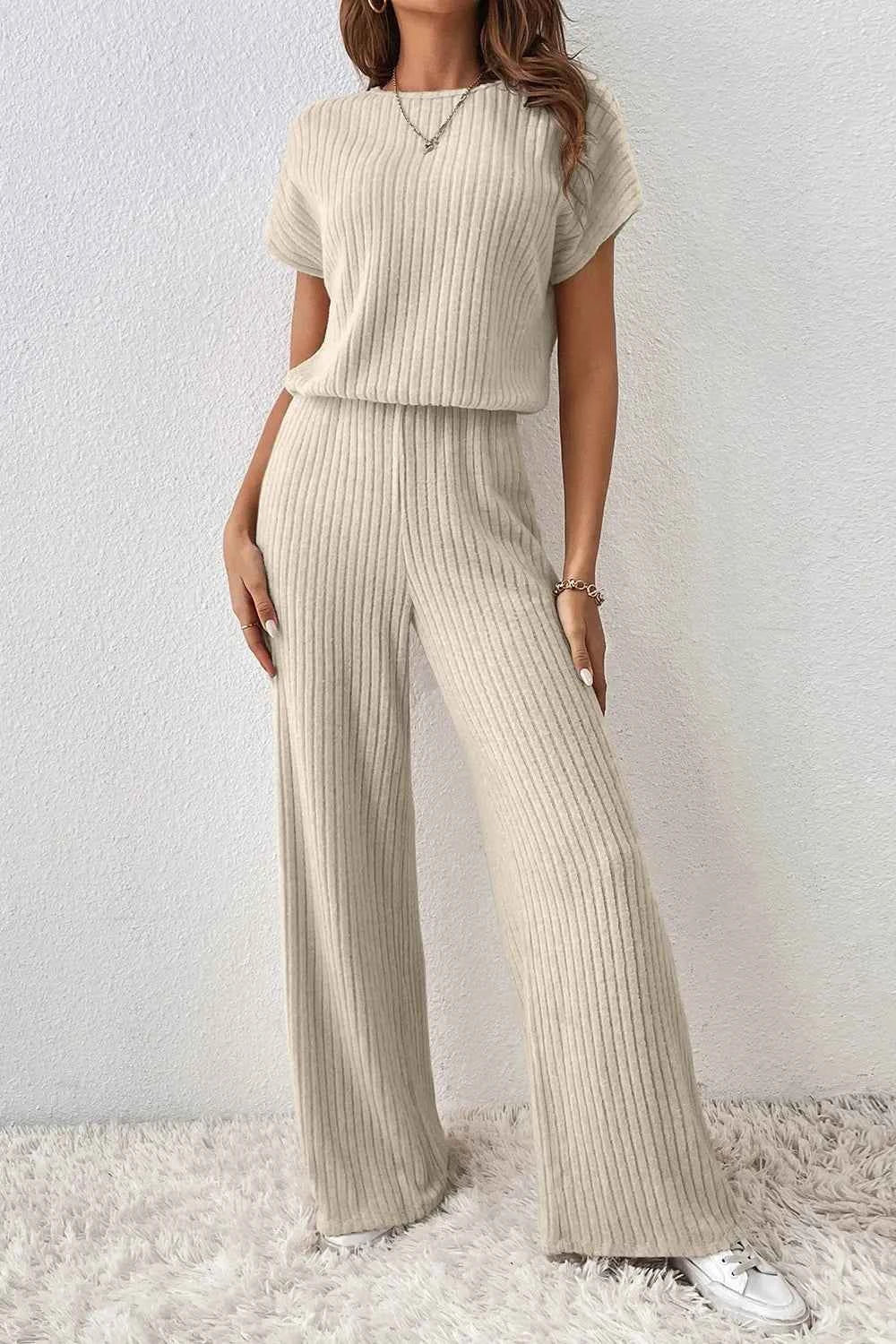 Ribbed Knit Wide Leg Jumpsuit