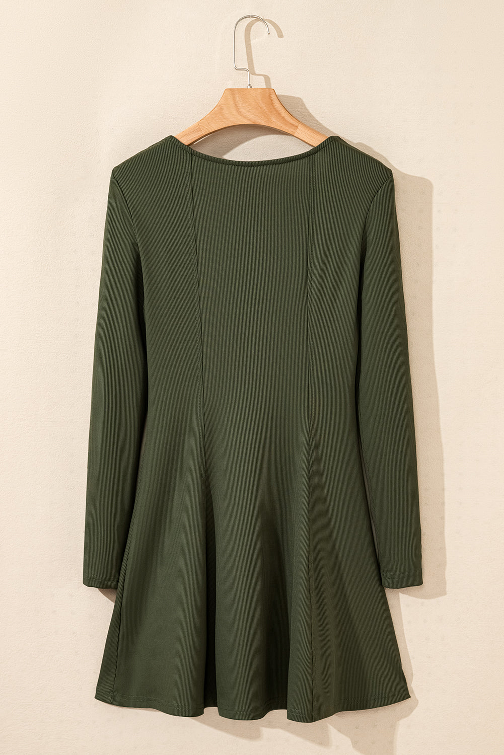 Guacamole Green Rib Knit Square Neck Buttoned Long Sleeve Mini Dress Dear-Lover Dropshipping