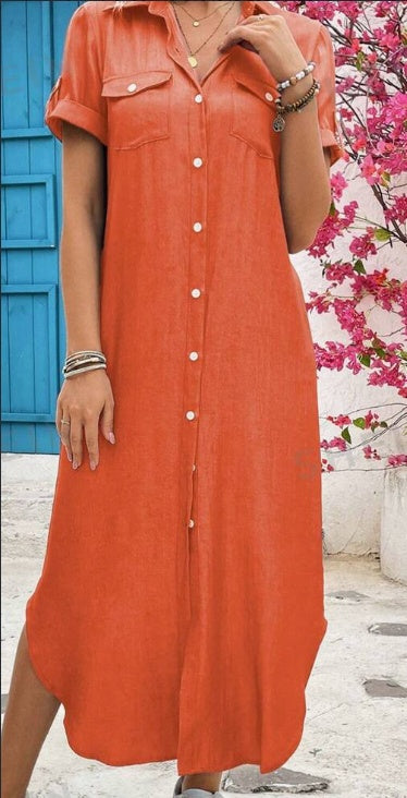 Women Summer Denim-Look Longline Shirt Dress Trendsi