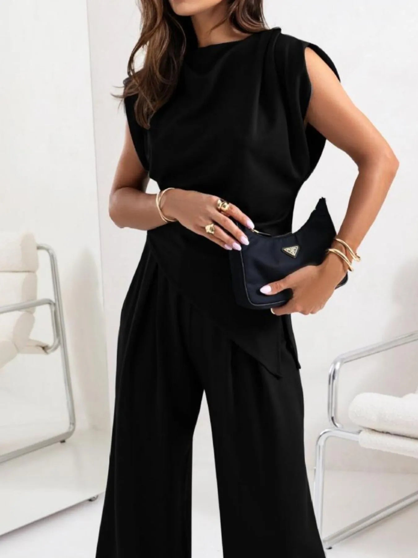 Ruched Sleeveless Top and Pants Set.