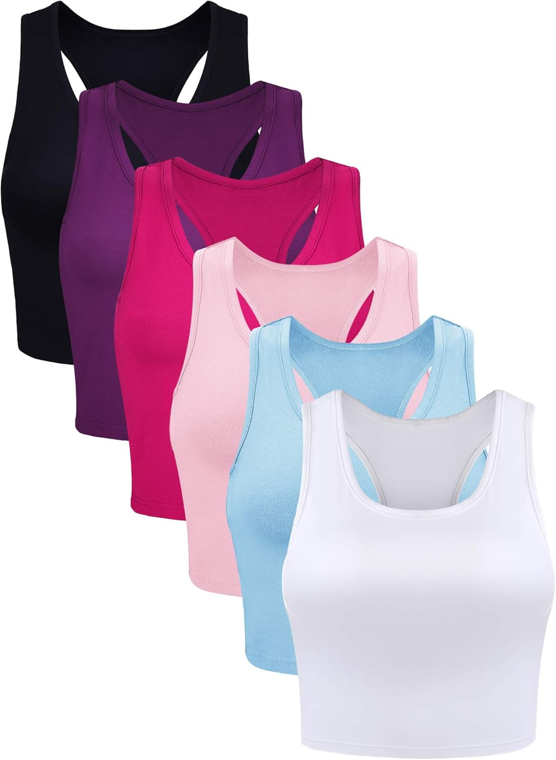 6 Pieces Basic Sleeveless Racerback Sports Crop Tank Tops for Women Girls Daily Wearing