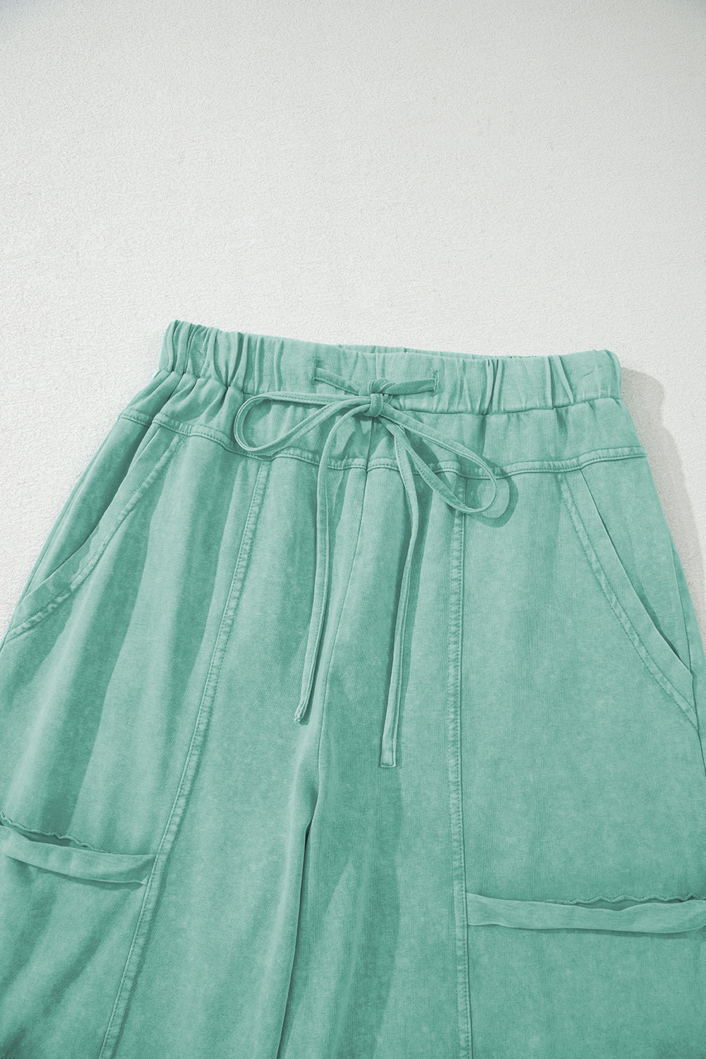 Mint Green Mineral Wash Exposed Seam Drawstring Elastic Waistband Wide Leg Cargo Pants Dear-Lover Dropshipping