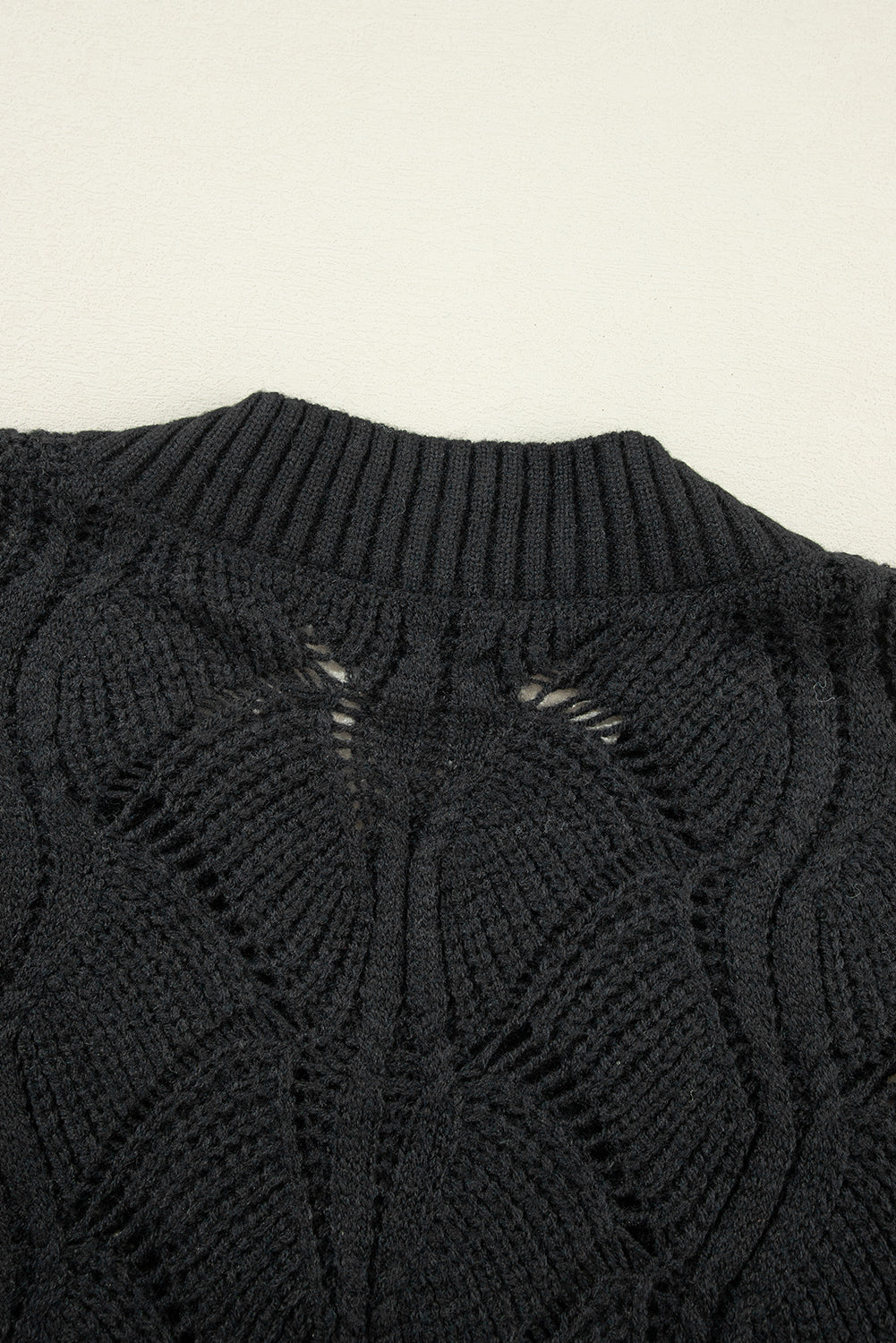 Black Hollow Out Knit V Neck Drop Shoulder Sweater Dear-Lover Dropshipping