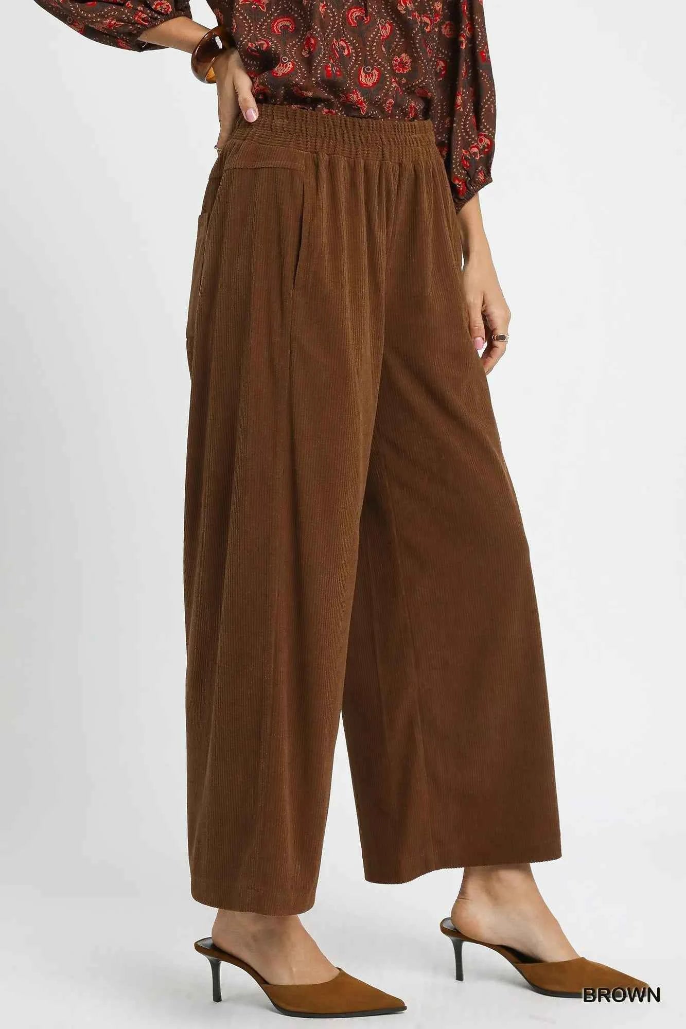 Umgee Wide-Leg Corduroy Pants