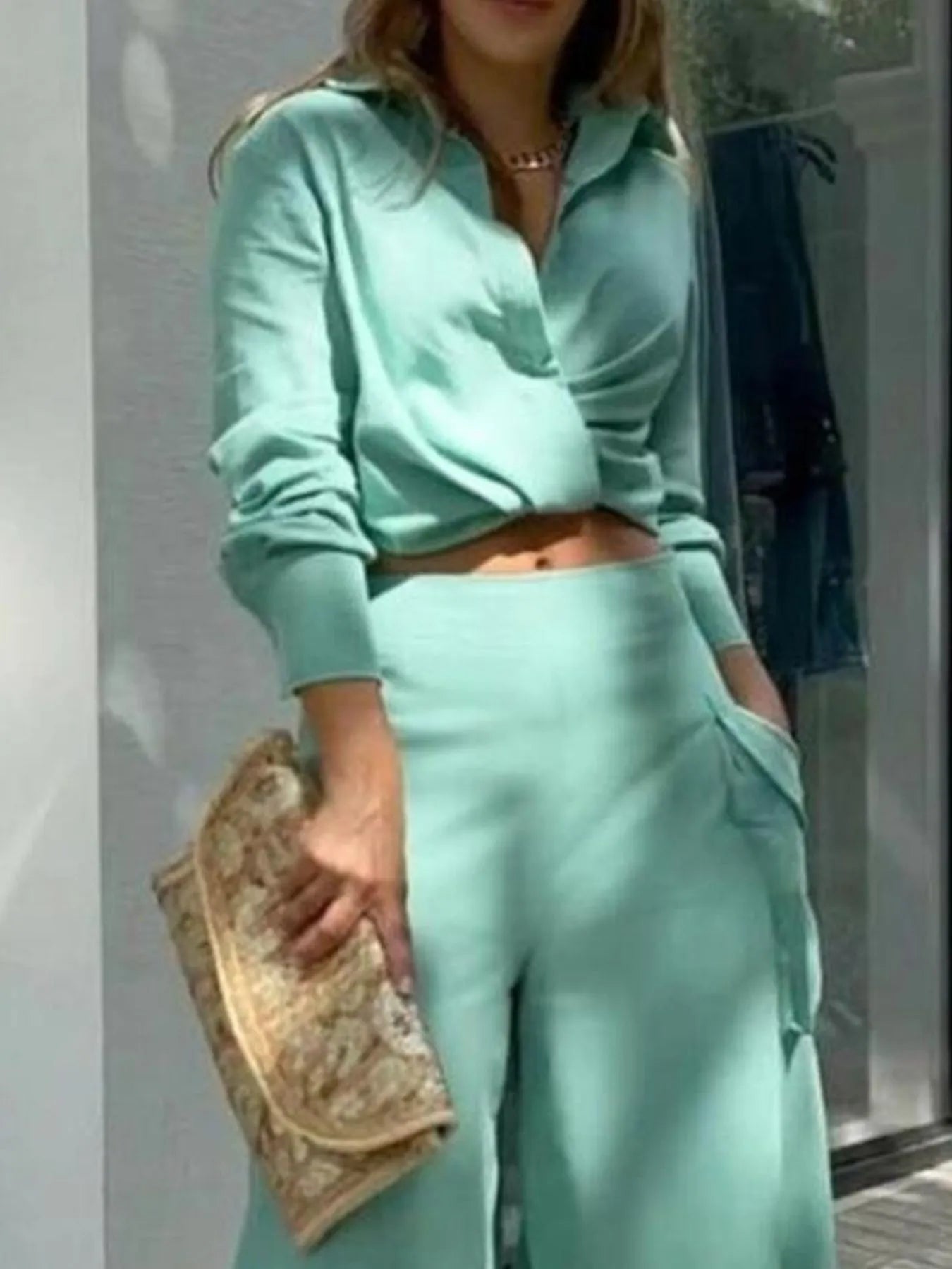 Long Sleeve Top and Pants Set Plus Size.