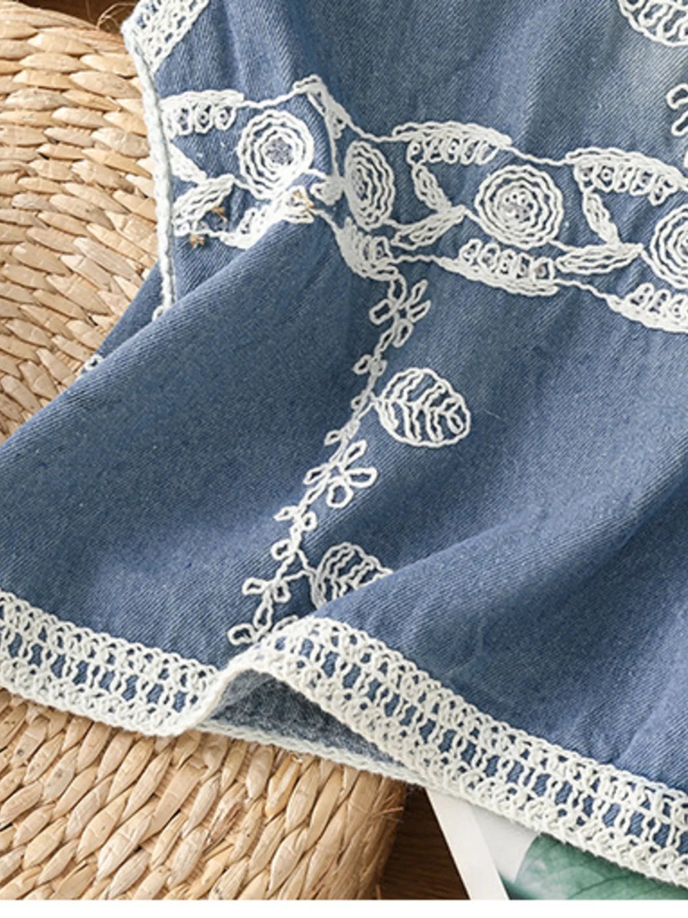 Embroidered Button Up V-Neck Vest Coat.