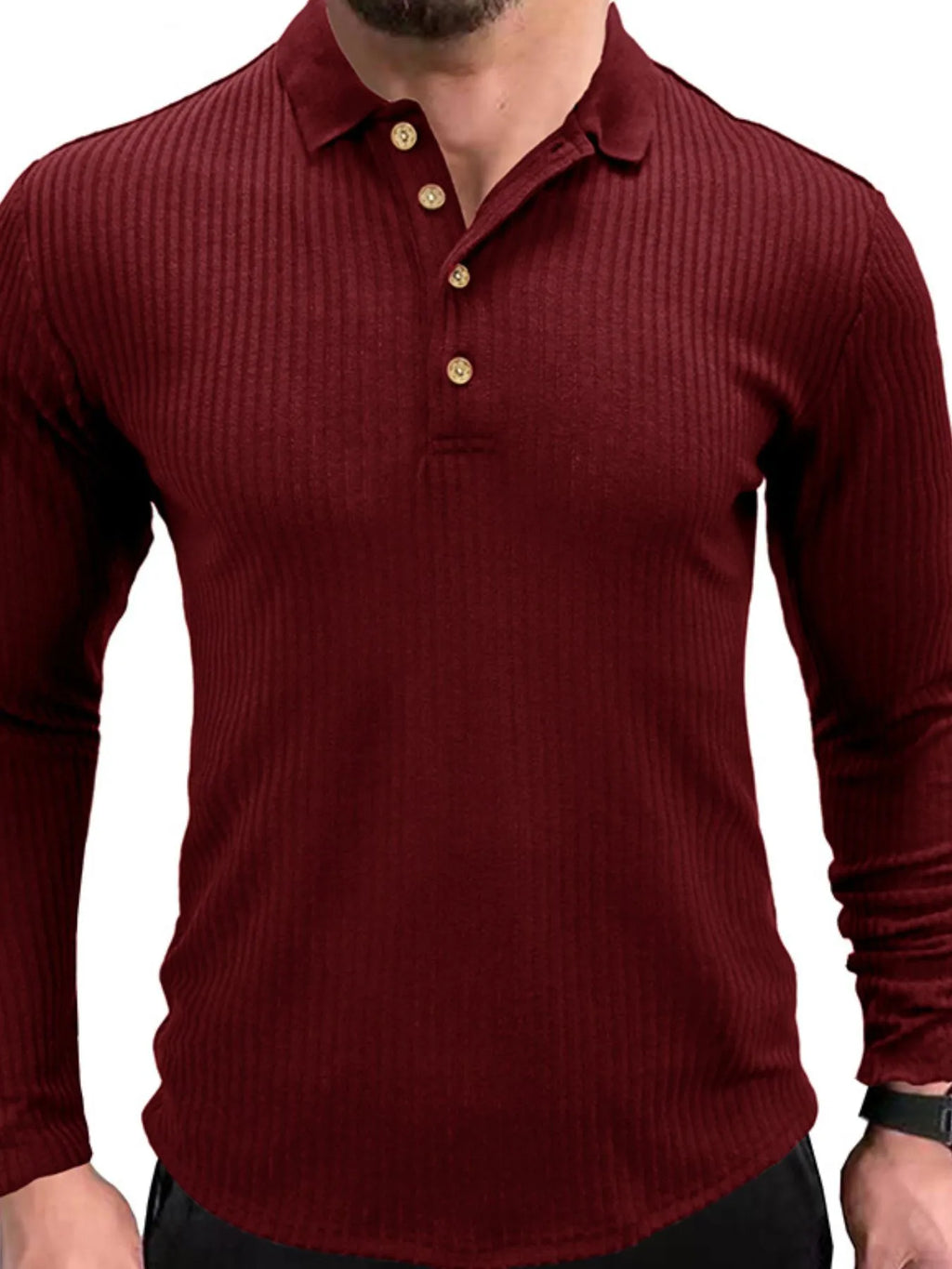 Men's Ribbed Knit Long Sleeve Polo.