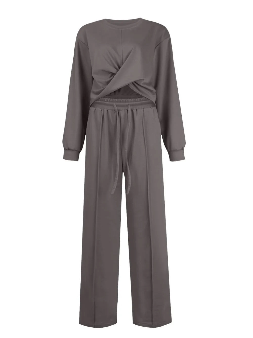 Crisscross Round Neck Top and Drawstring Pants Set.