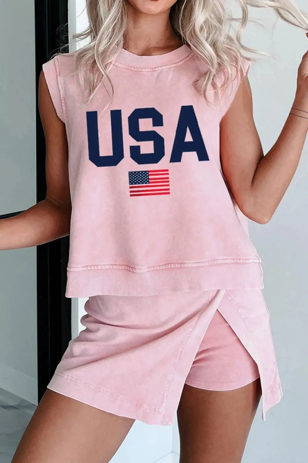 USA Round Neck Tank and Shorts Set.