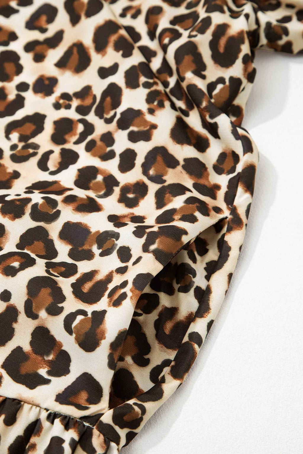 Brown Leopard Print Striped Patchwork 3/4 Sleeve Loose Mini Dress