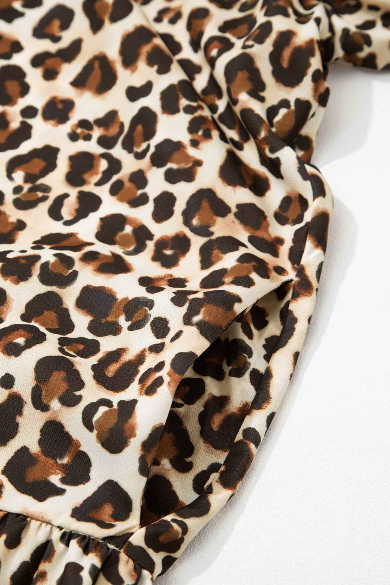 Brown Leopard Print Striped Patchwork 3/4 Sleeve Loose Mini Dress