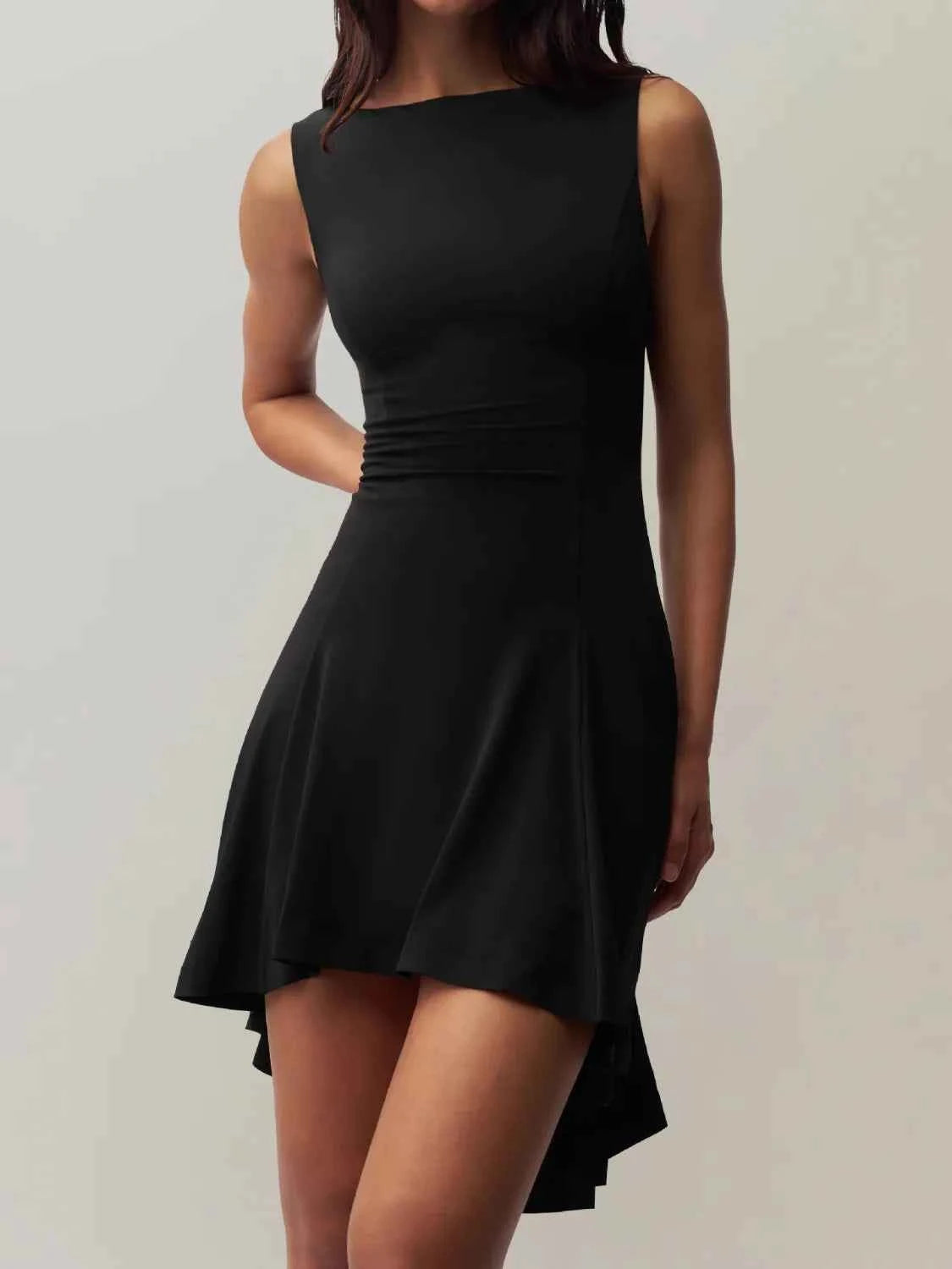 High-Low Round Neck Sleeveless Dress