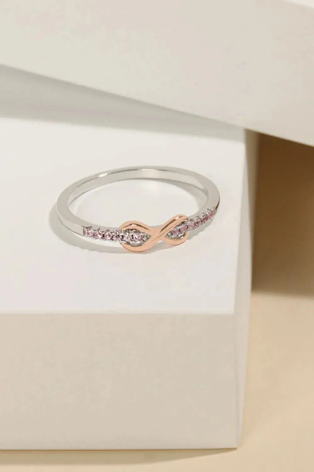 925 Sterling Silver Inlaid Zircon Infinity Symbol Ring.