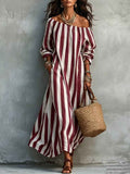 Striped Off Shoulder Vacation Dress