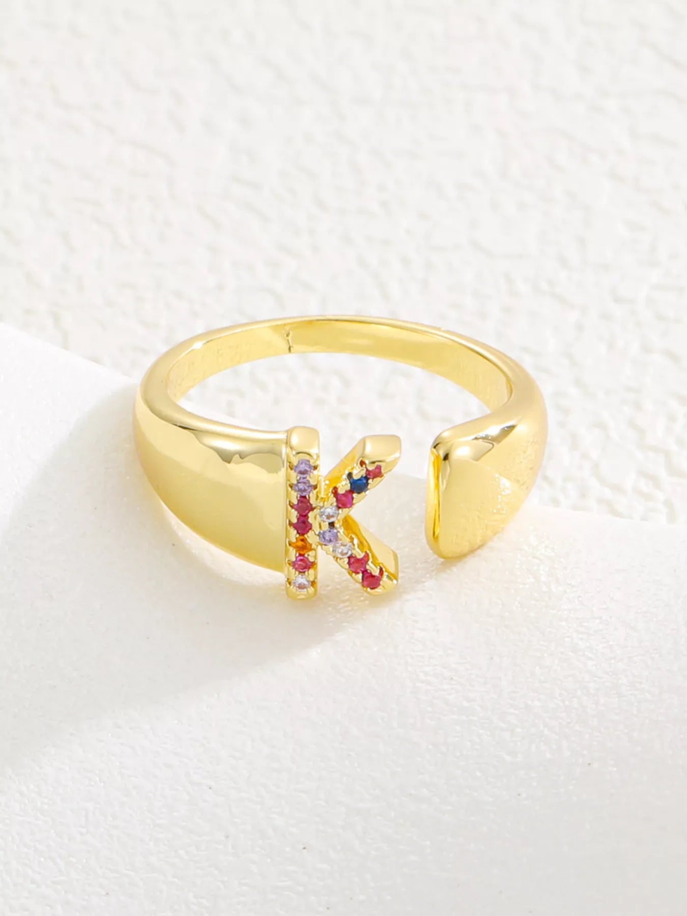 18K Gold-Plated Zircon Letter Ring.