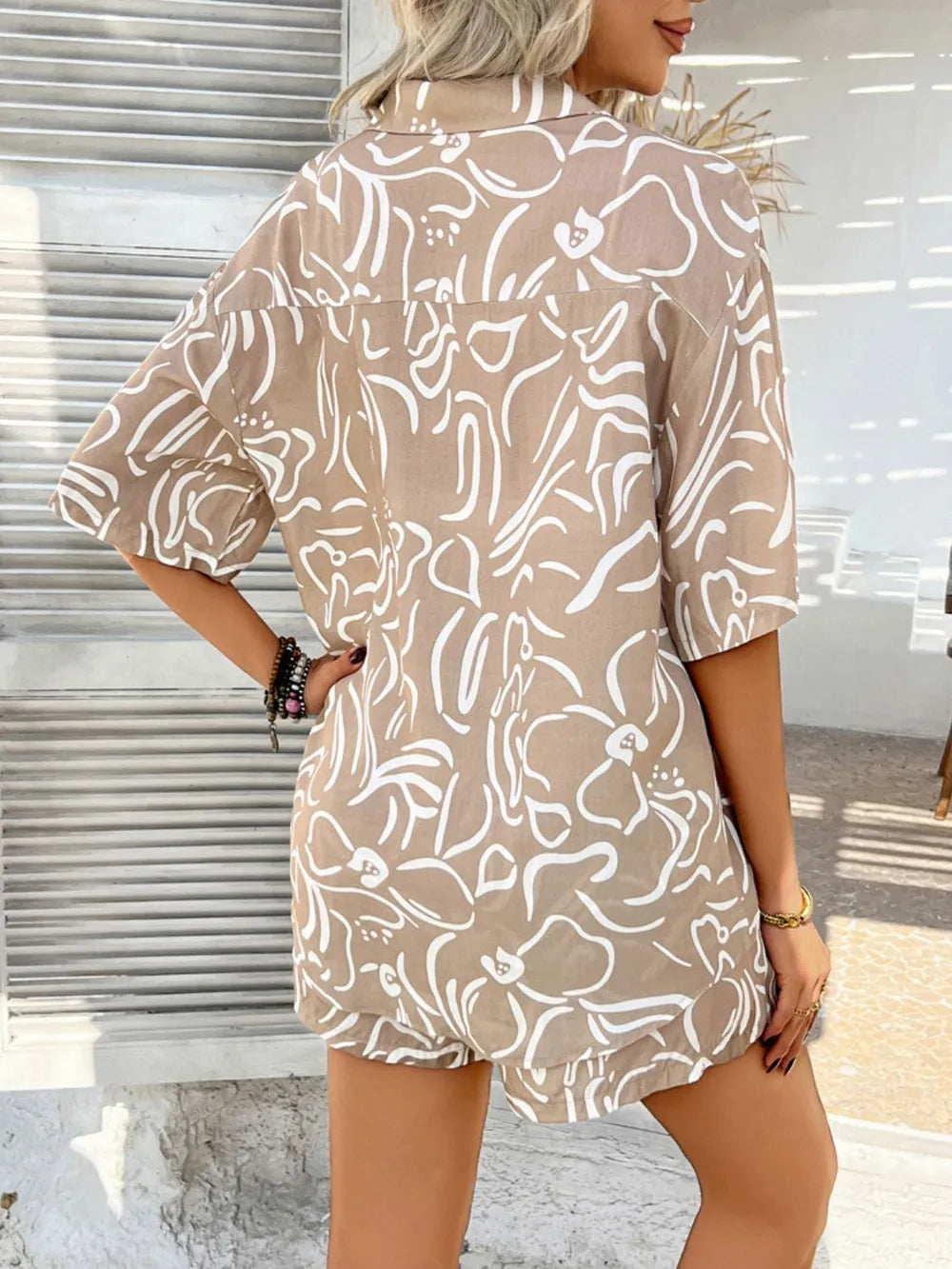 Neck Half Sleeve Top and Shorts Set WOMEN - CHIC TB